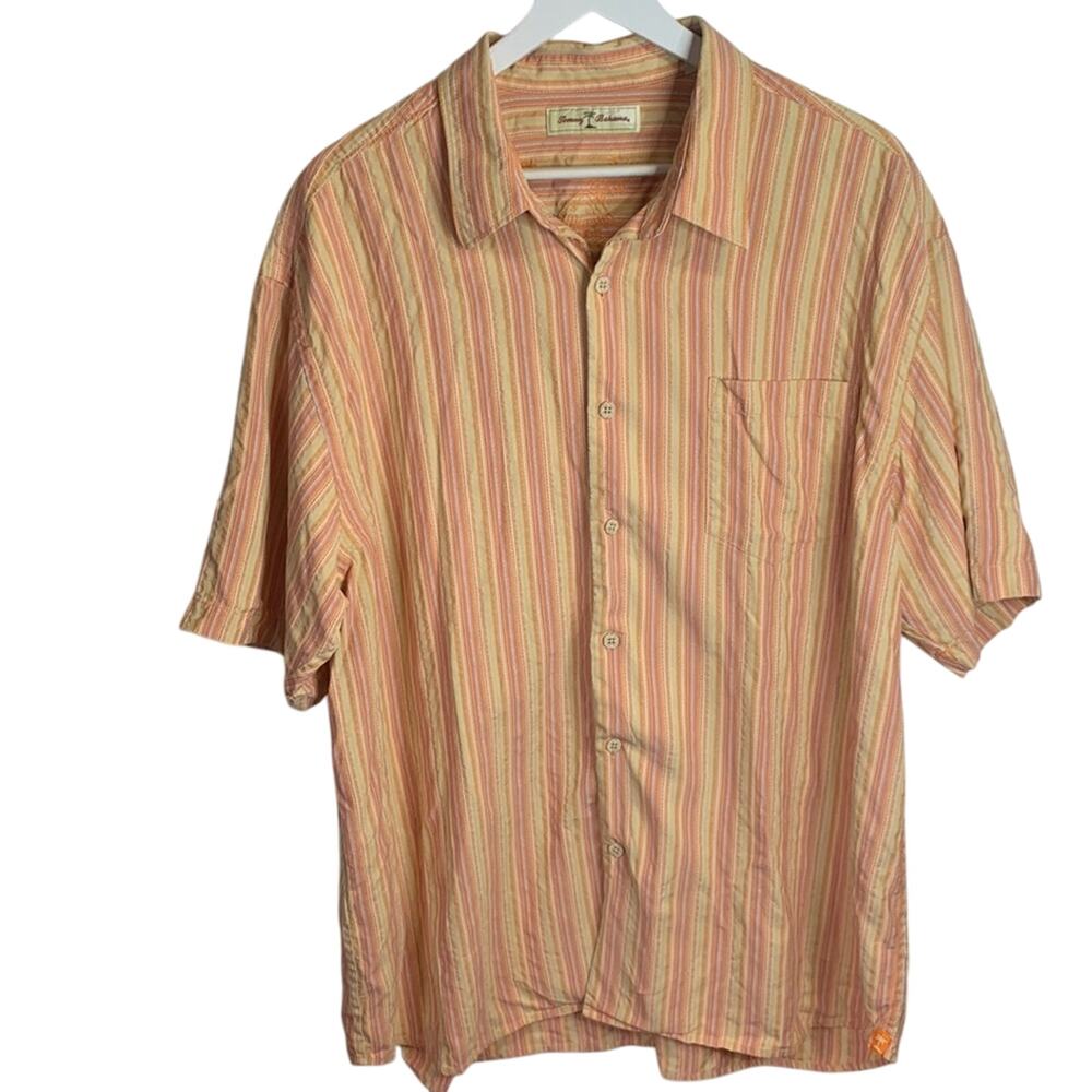 Tommy Bahama Men’s Short Sleeve Orange Stripe 100% Silk Shirt M-091 Sz XXL